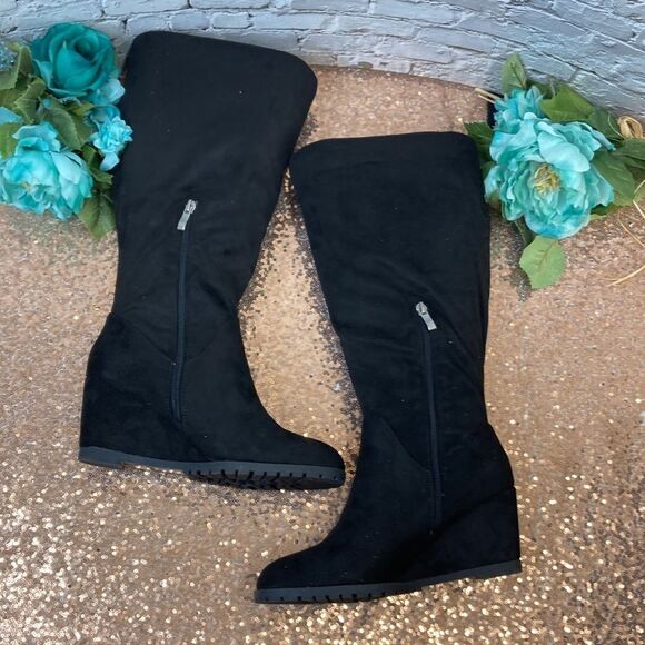 JOURNEE COLLECTION Parker Black Wedge Wide Calf Wide Calf Boots 8.5M-WC - Picture 2 of 5